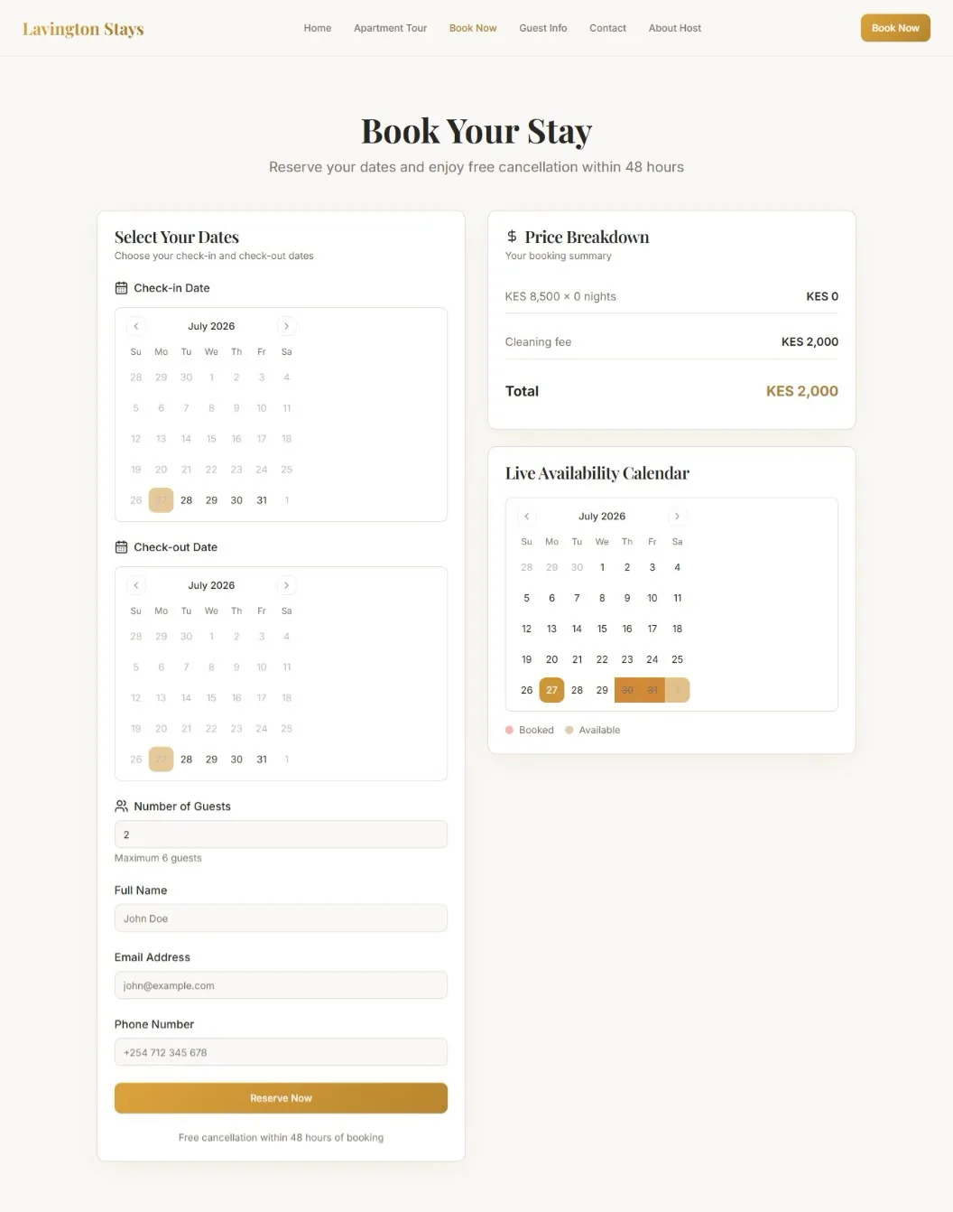 Lavington Stays Booking & Reservation System preview